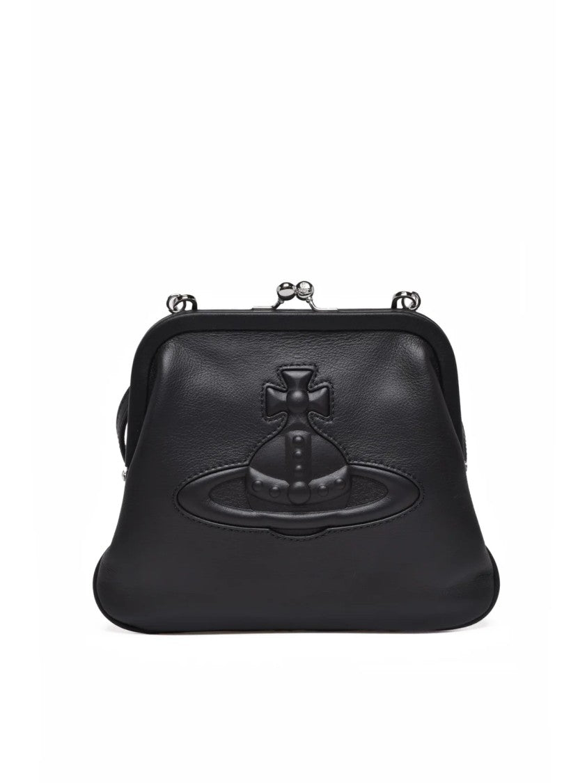 Vivienne Westwood Black Leather Embossed Shoulder Bag