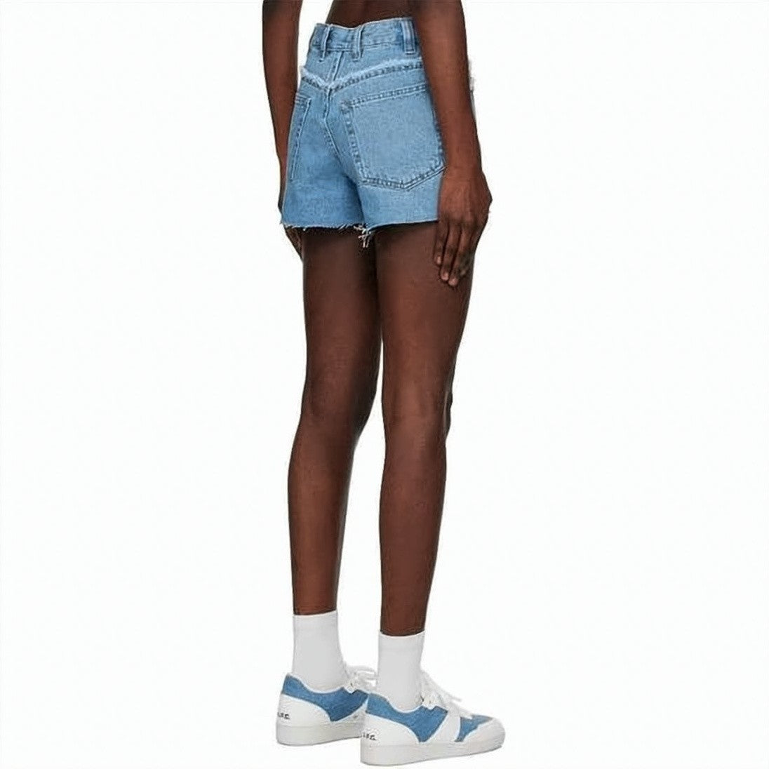 A.P.C. Light Blue High-Rise Denim Shorts With Frayed Hem