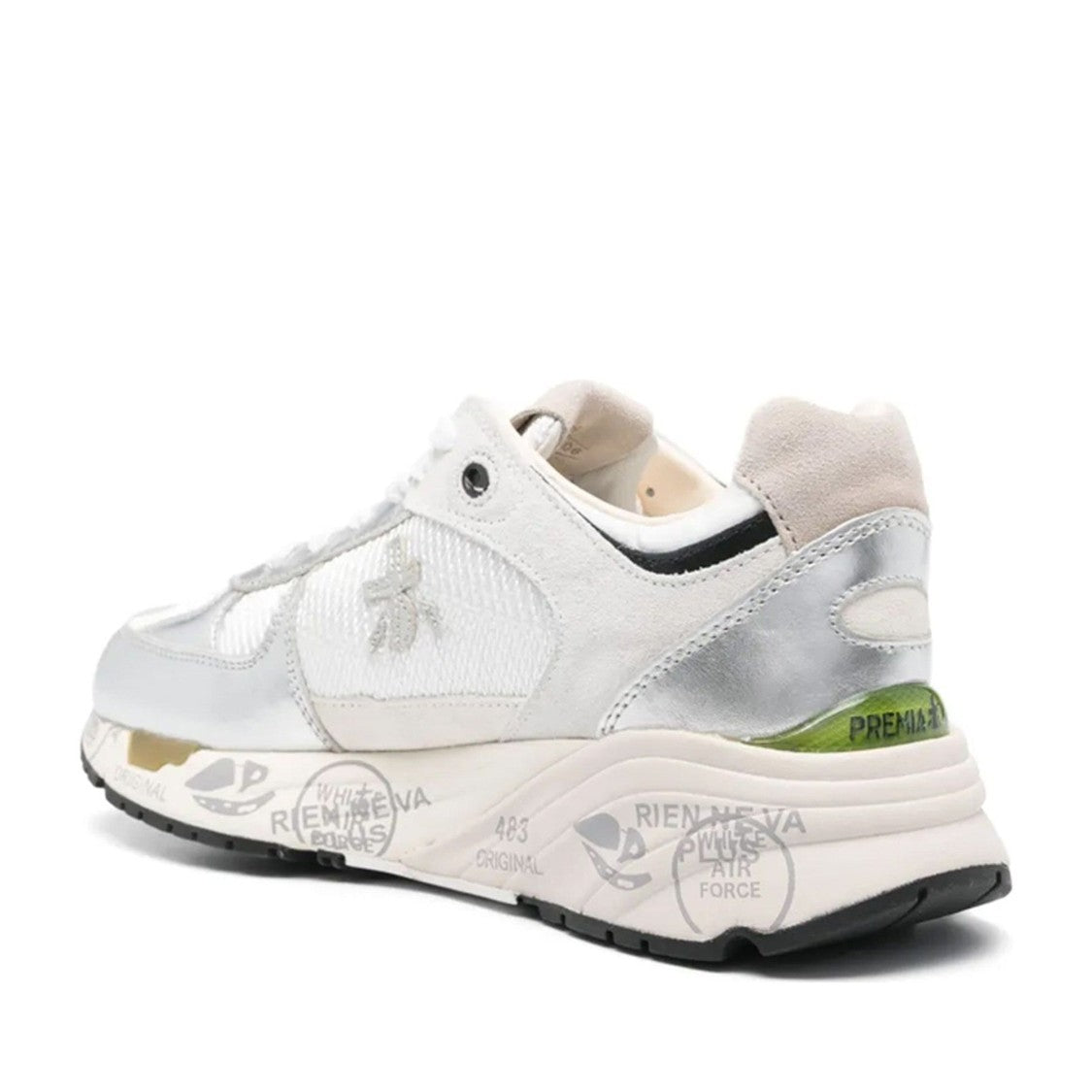 Premiata White Mased Leather Metallic Accent Sneakers