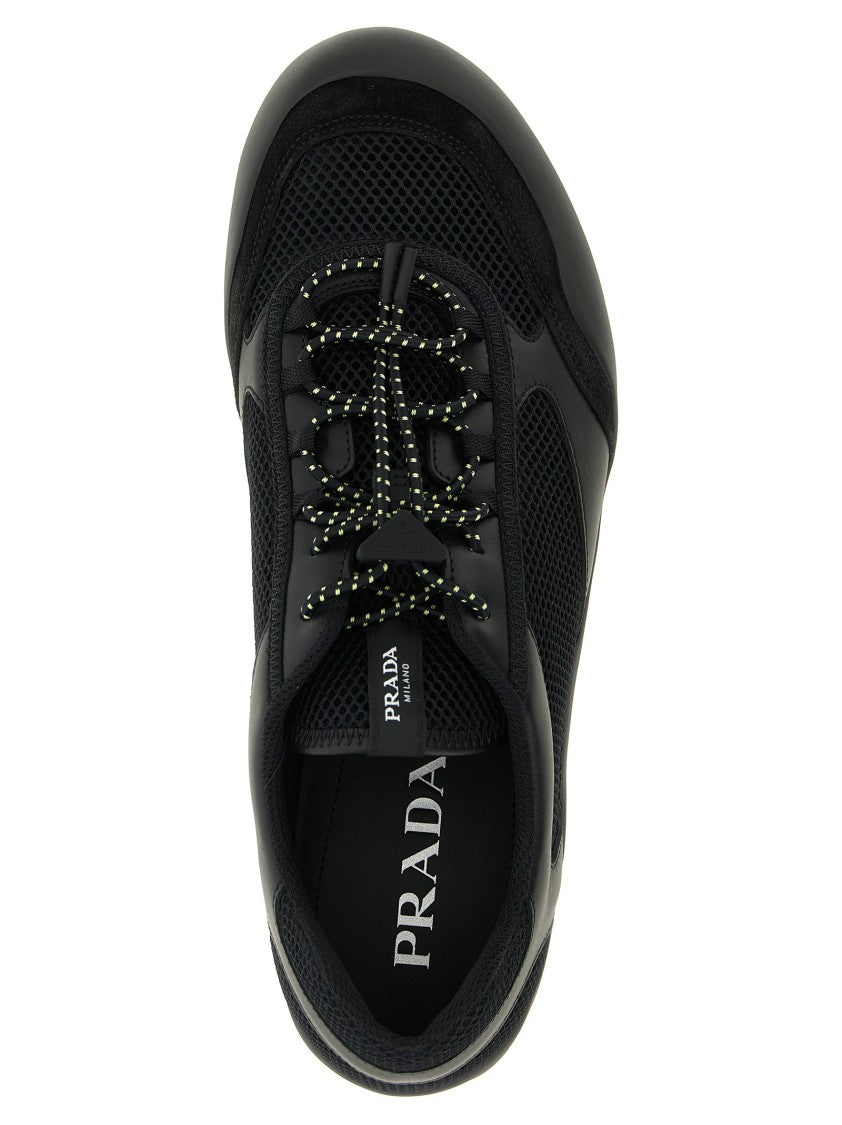 Prada Breathable Mesh Sneakers With Leather And Suede Accents