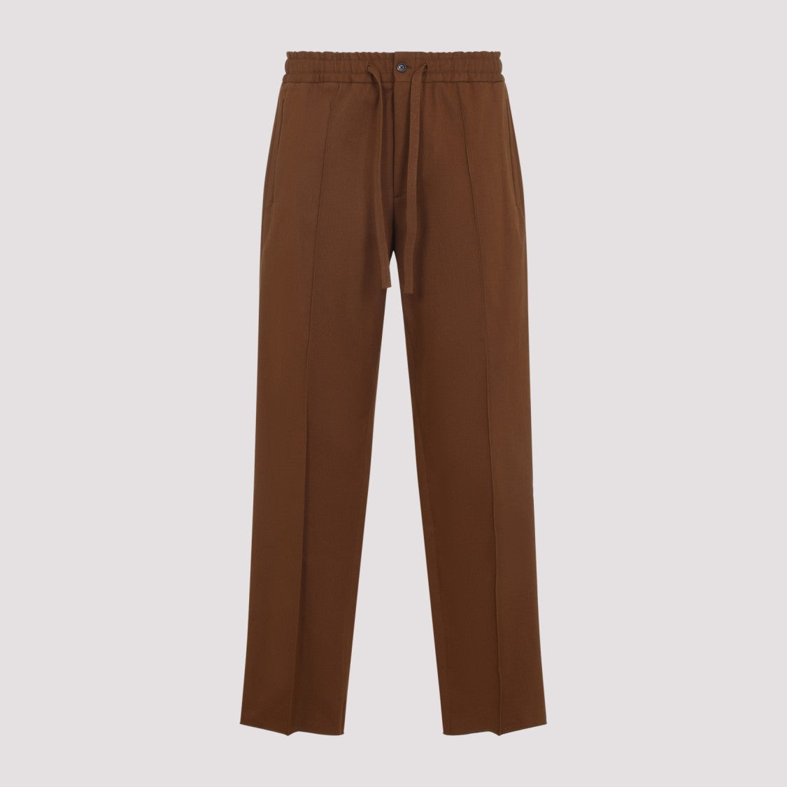 Valentino Straight-Leg Brown Wool Blend Pants With Elastic Waistband