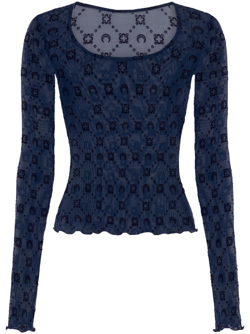 Marine Serre Moonogram Sheer Mesh Long-Sleeve Top