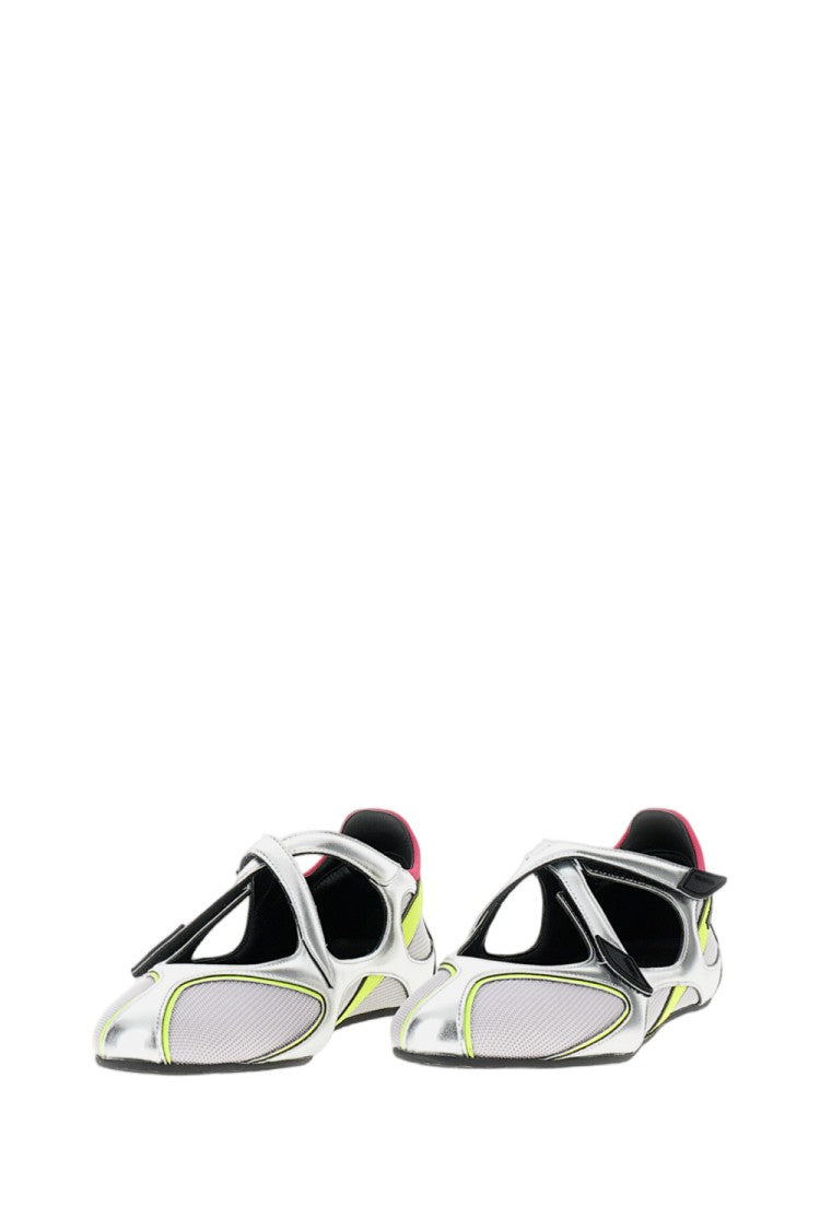 The Attico Futuristic Silver Holographic Ballerina Flats With Criss-Cross Velcro Fastening