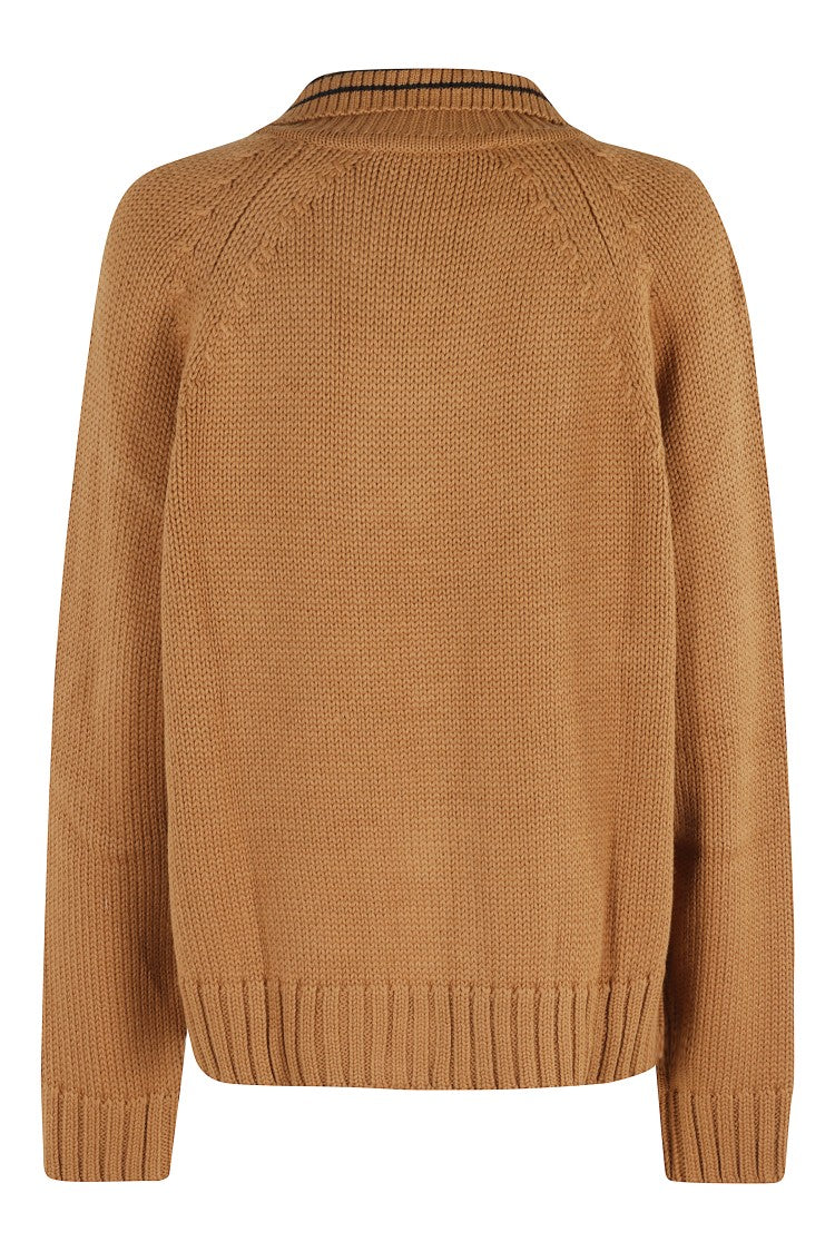 Tela Violet Cardigan With Polo Collar And Button Closure