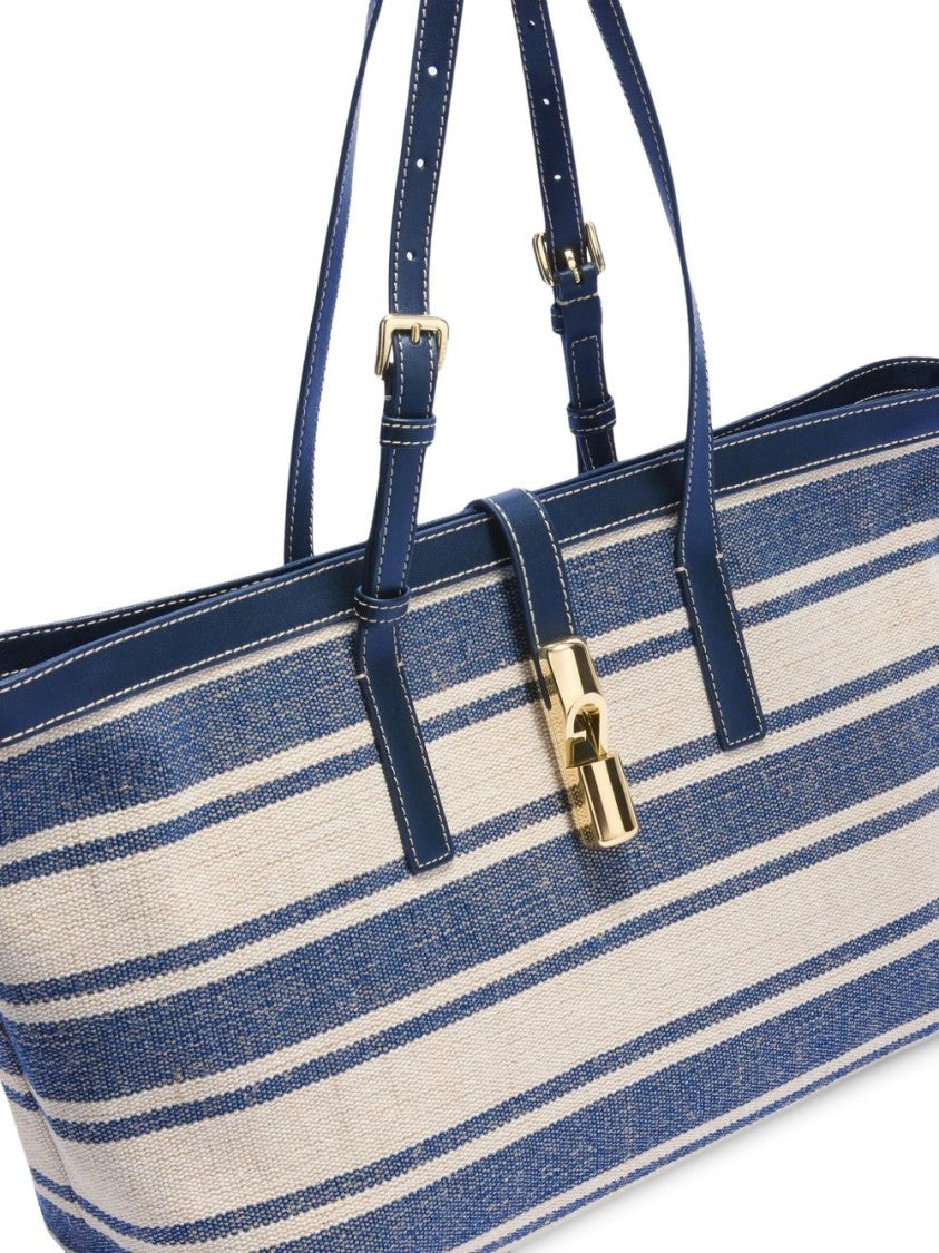 Furla Rectangular Navy And Beige Striped Tote Bag