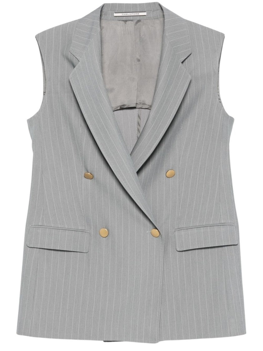 Tagliatore Tailored Grey Sleeveless Blazer With Gold-Tone Buttons