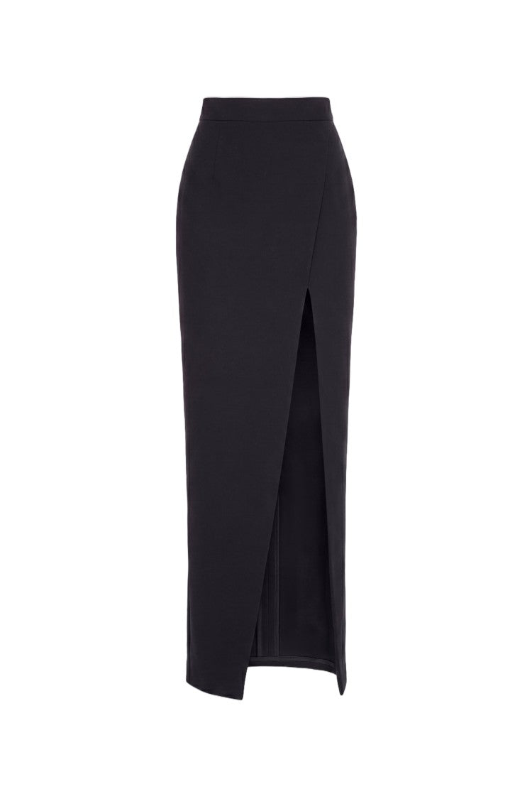 Saiid Kobeisy Jet Black Crepe Maxi Skirt With Front Slit