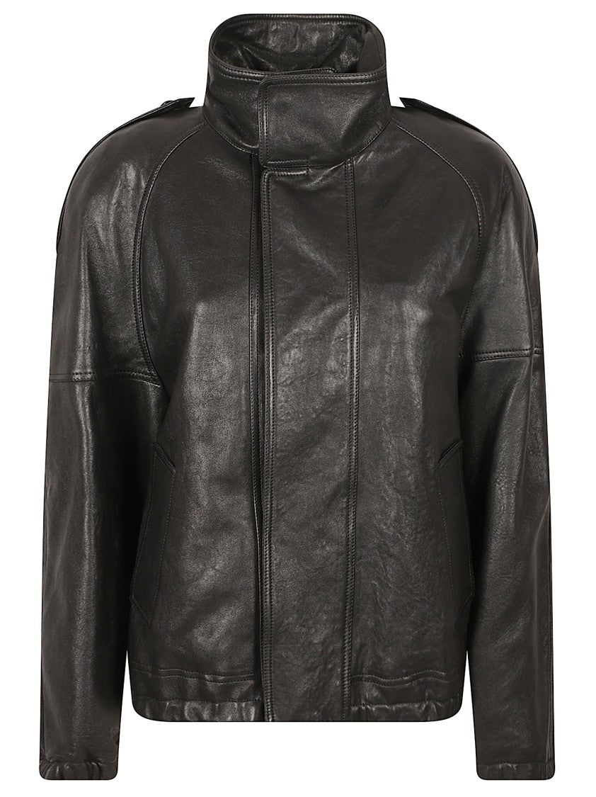 Saint Laurent Cropped Black Coat In Smooth Lamb Leather