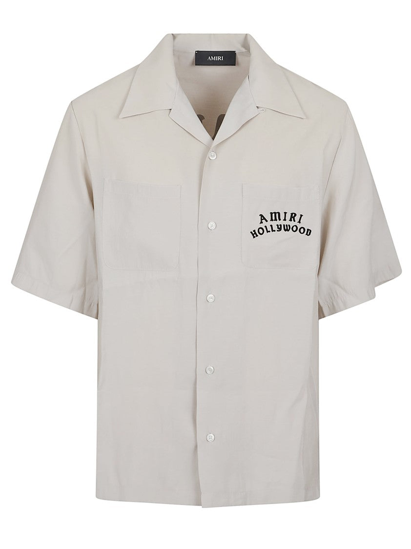 Amiri Ivory Silk Short-Sleeved Bowling Shirt With Embroidered Details