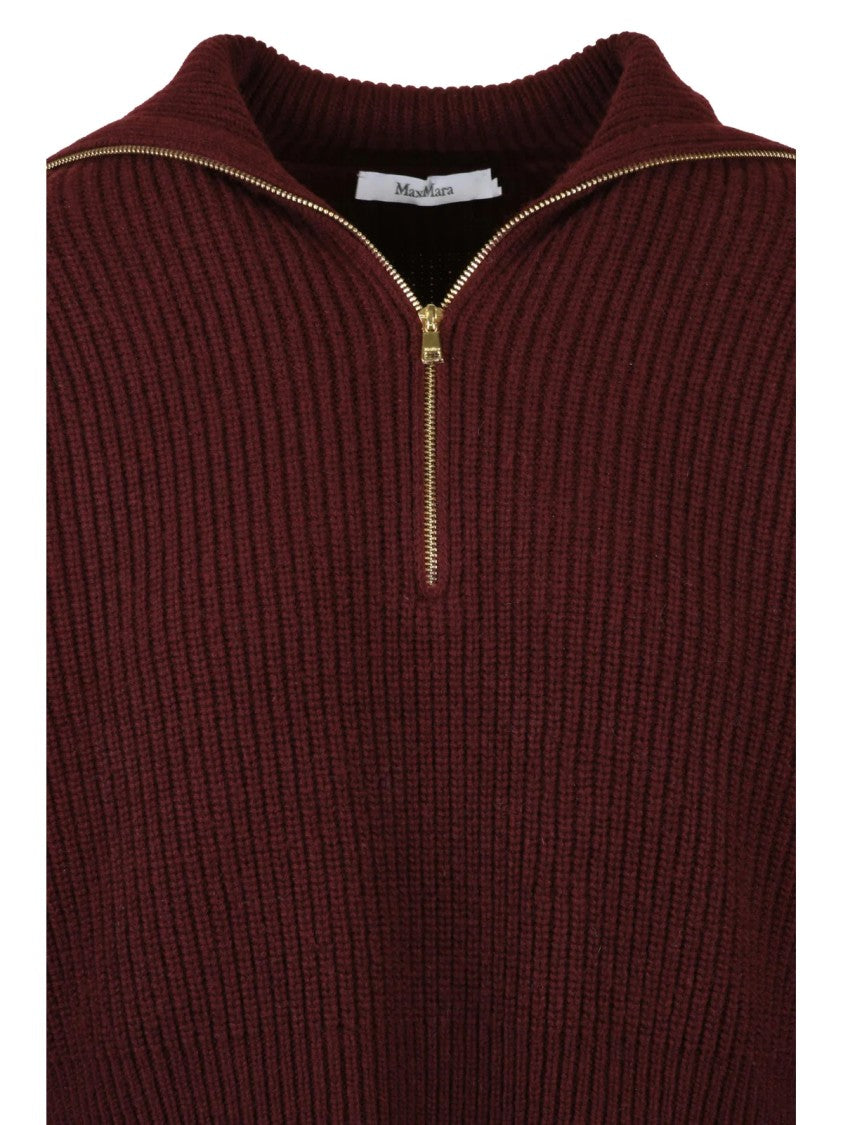 Max Mara Cropped Ribbed Knit Sweater With Half-Zip Neckline