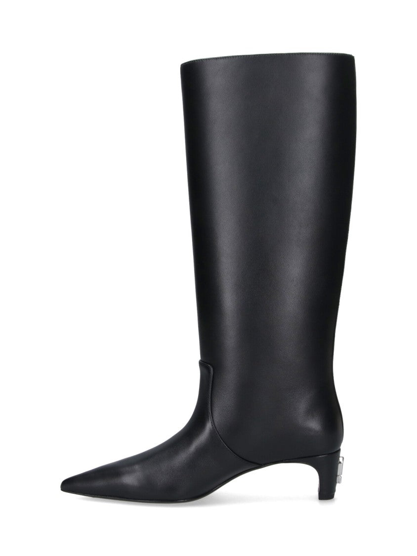 Marc Jacobs Pointed Toe Black Lambskin Boots With Raised Stitching