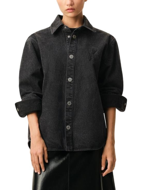 Ami Paris Tone-On-Tone Heart Logo Cotton Overshirt