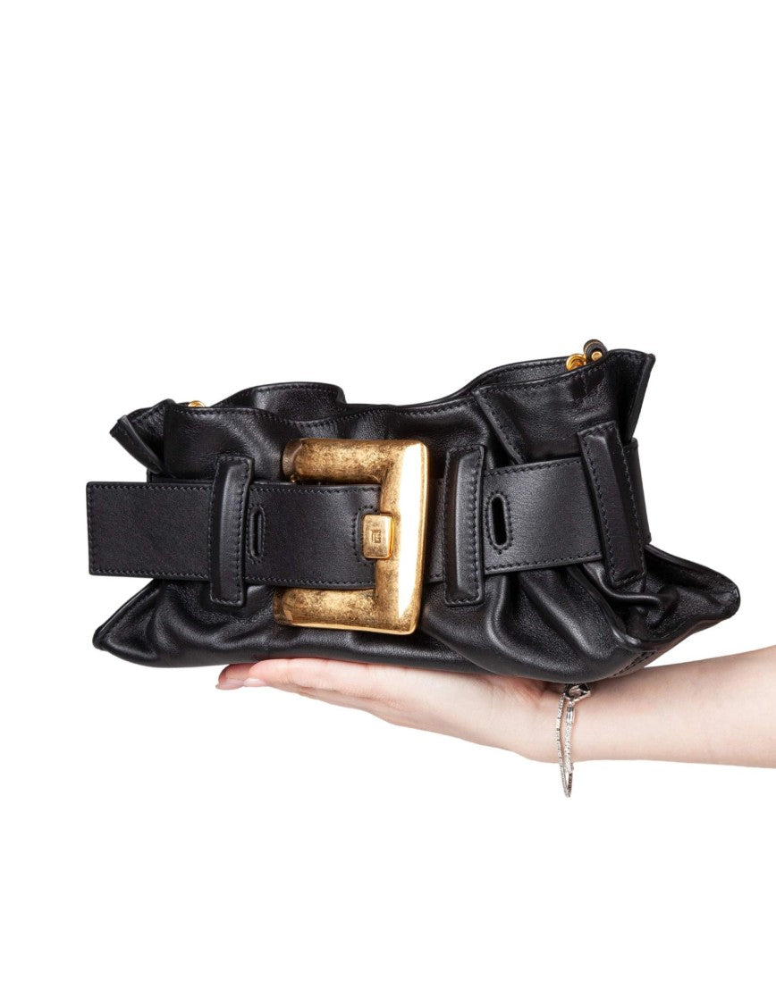 Balmain Anthem Mini Leather Handbag, Black