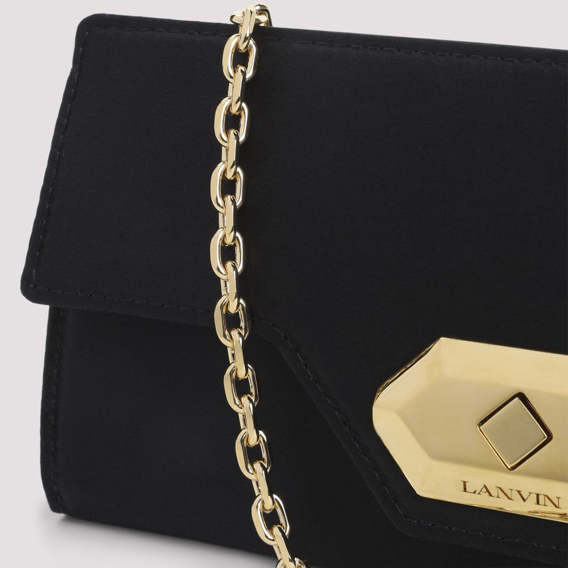 Lanvin Rectangular Silk And Leather Handbag With Geometric Clasp