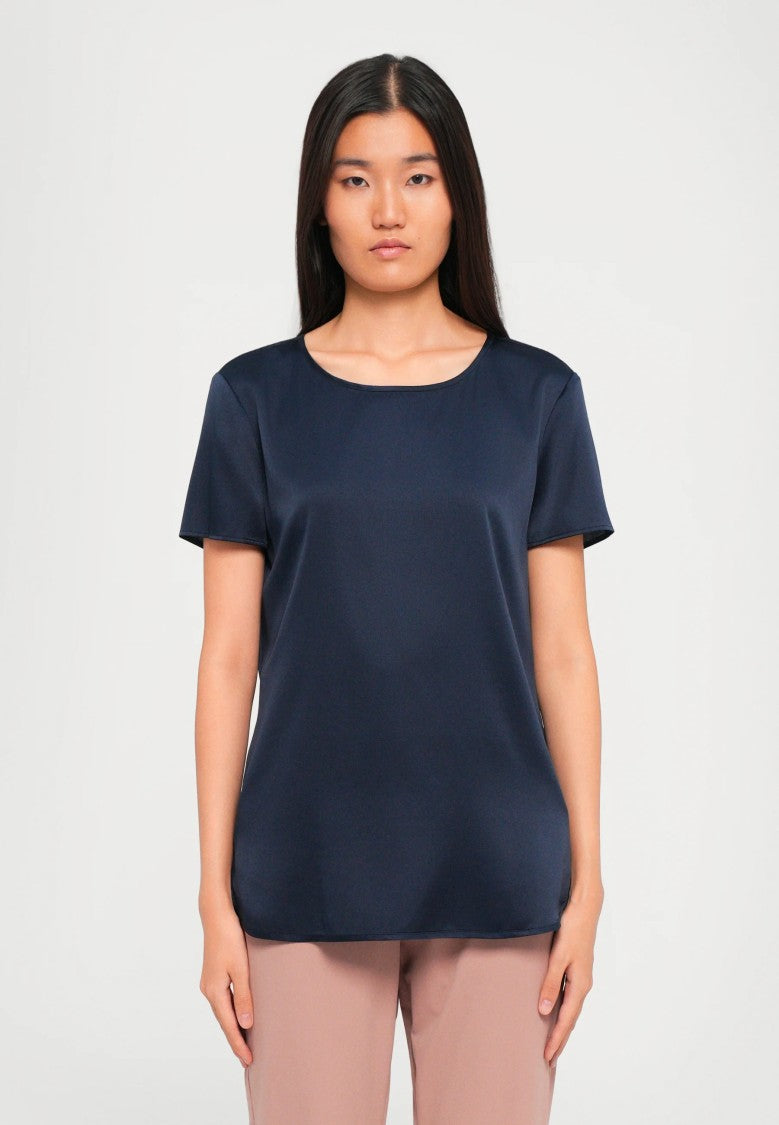 Max Mara Smooth Satin Short-Sleeved Top With Classic Round Neckline
