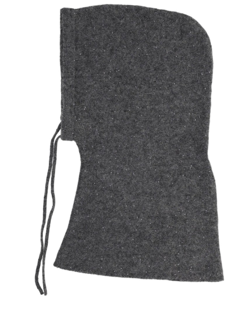 Fabiana Filippi Grey Knitted Wool Silk-Blend Drawstring Hat