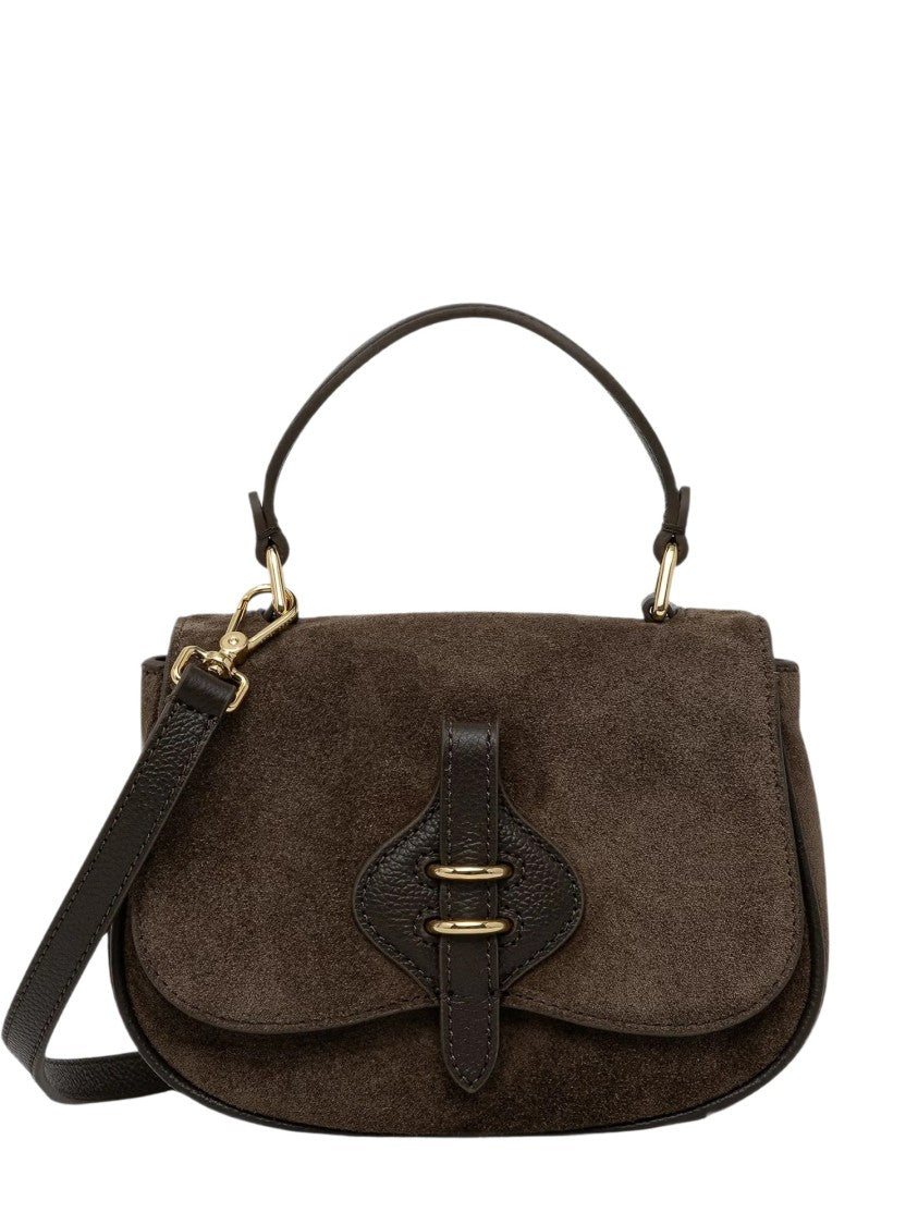 Coccinelle Brown Suede-Panelled Leather Shoulder Bag With Gold-Tone Hardware