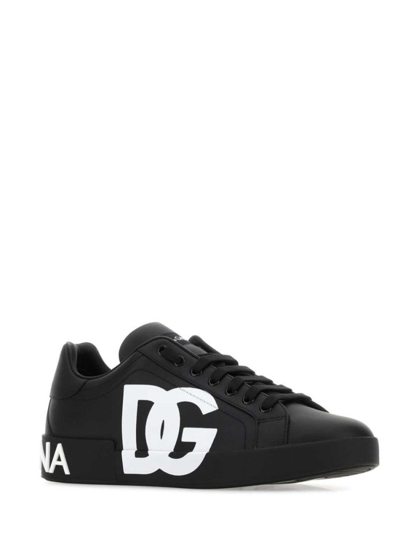 Dolce & Gabbana Black Low-Top Leather Logo Sneakers