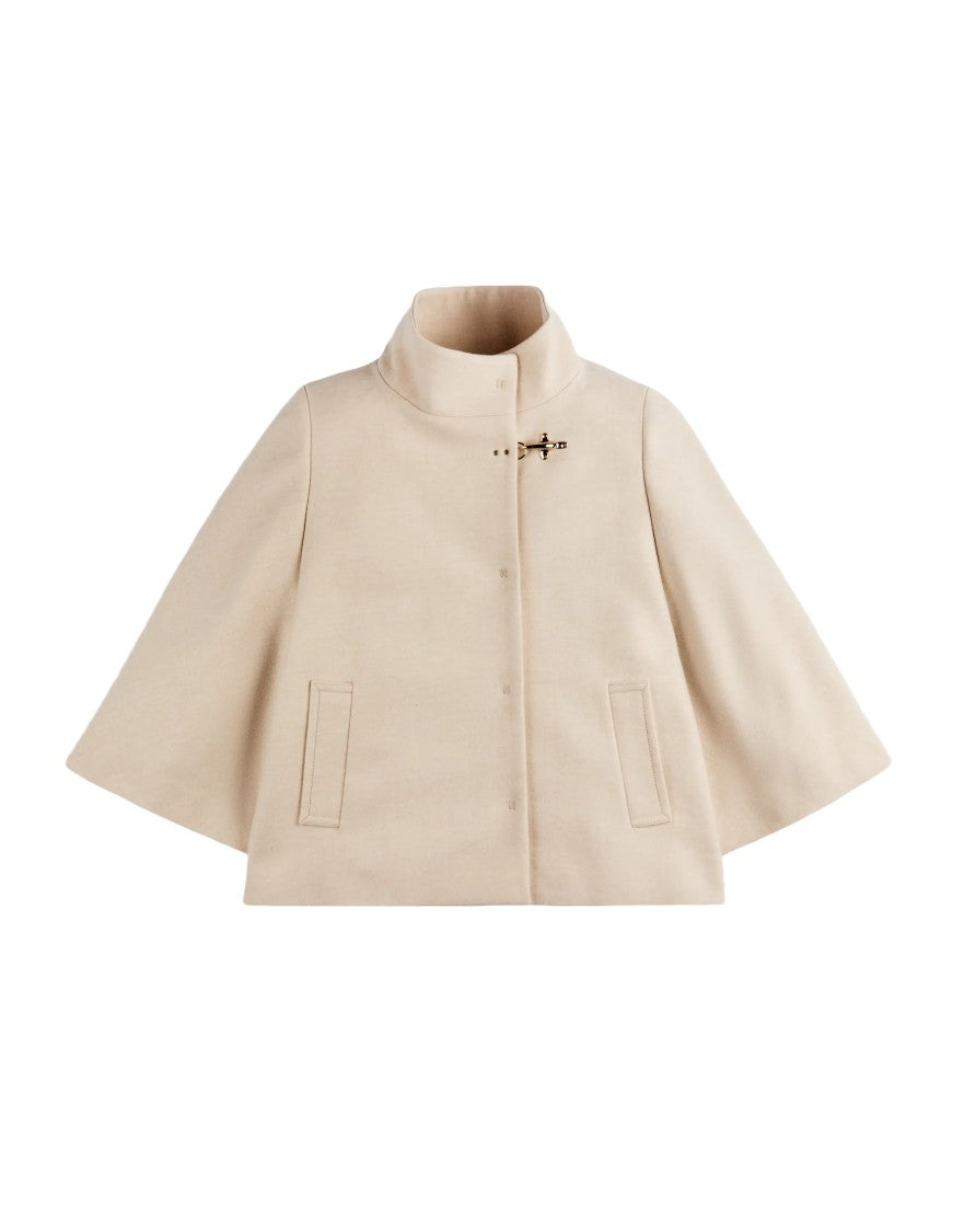 Fay Sophisticated Ivory Wool Cape With Hook Closure