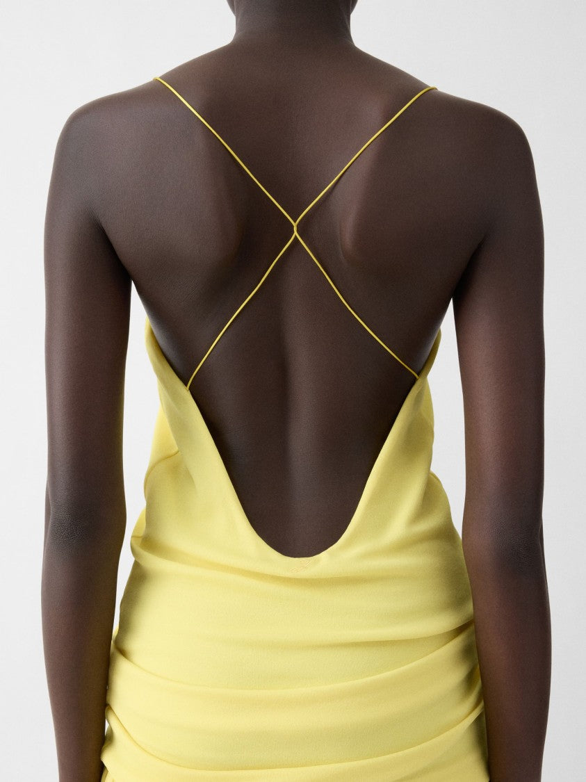 Jacquemus Yellow Draped Crossed Straps Viscose Midi Dress