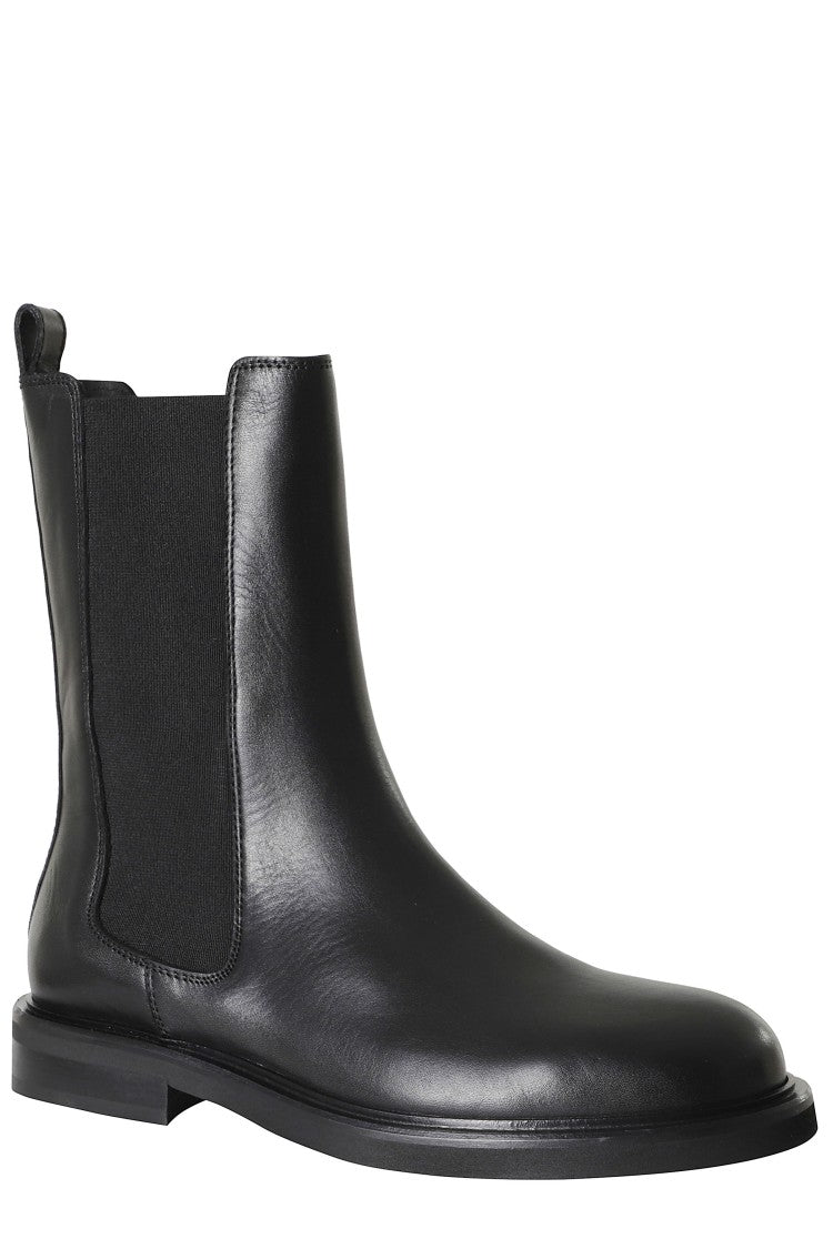 Poeve Minimalist Black Leather Ankle Boots With Elastic Panels