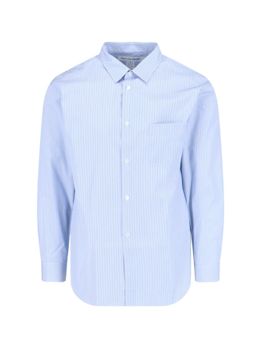 Comme Des Garçons Striped Shirt In Light Blue Cotton
