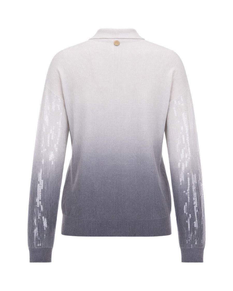 Liu Jo Gradient Sequin-Embellished Knit Polo Sweater