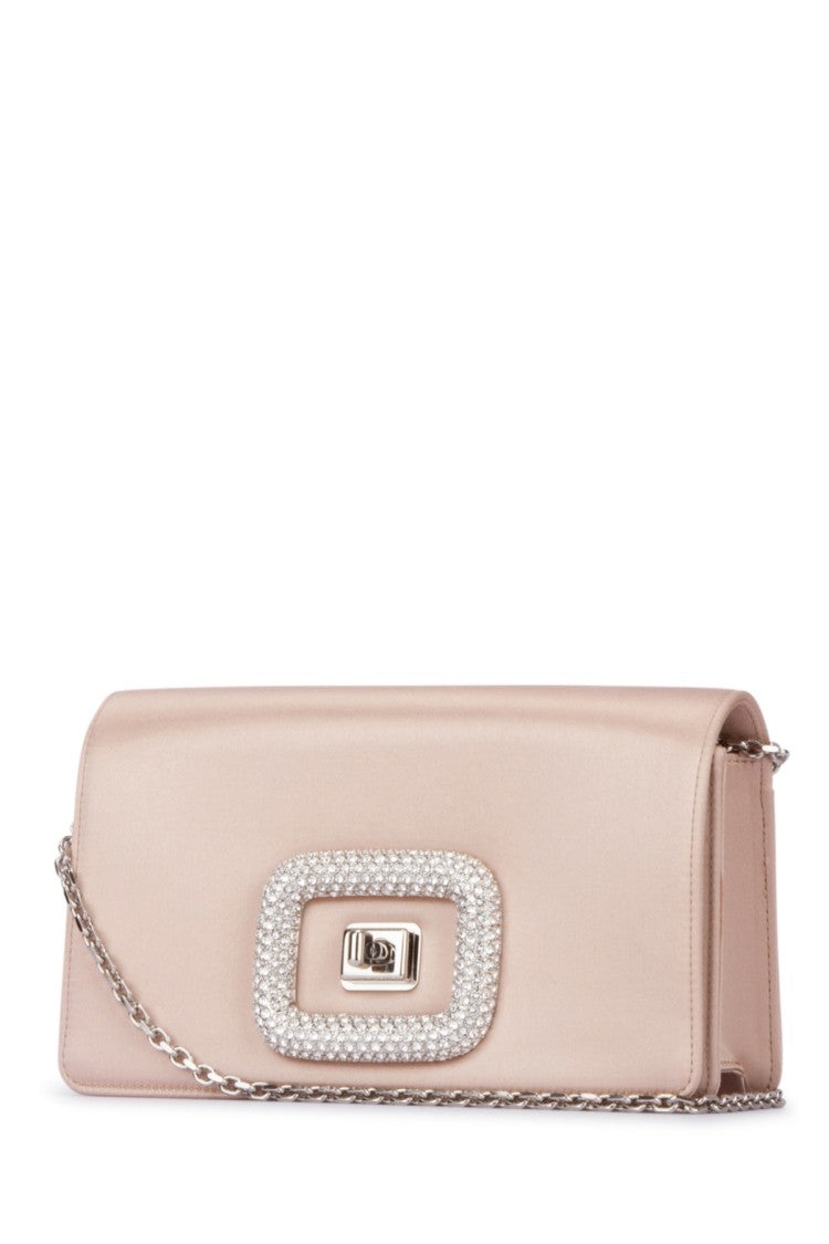 Roger Vivier Rectangular Leather Clutch With Embellished Buckle And Chain Strap