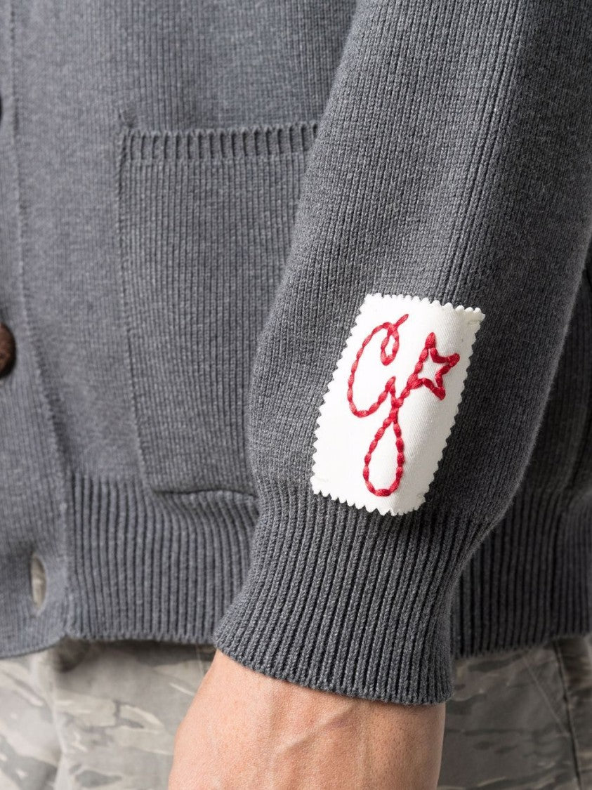 Golden Goose V-Neck Gray Cardigan With Embroidered Patch