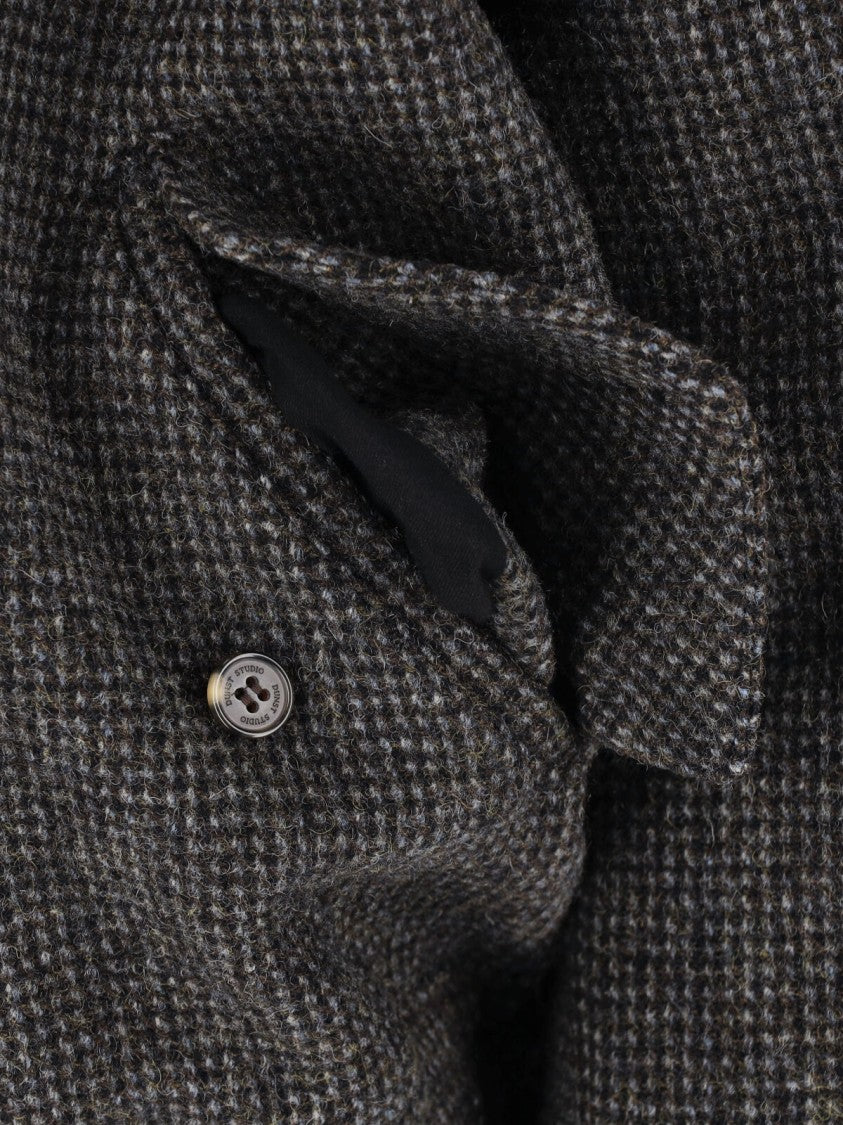 Dunst Brown Checkered High-Collar Wool Bomber Jacket