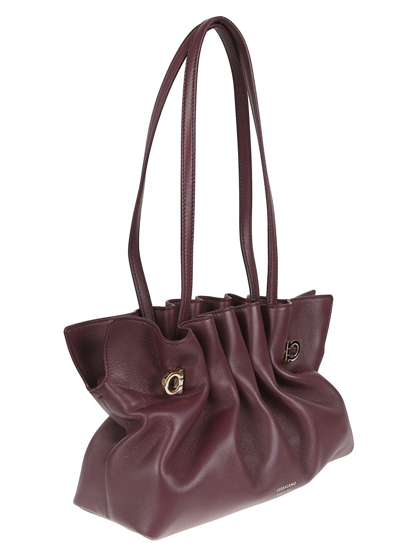 Ferragamo Ruched Leather Shoulder Bag With Versatile Carry Options