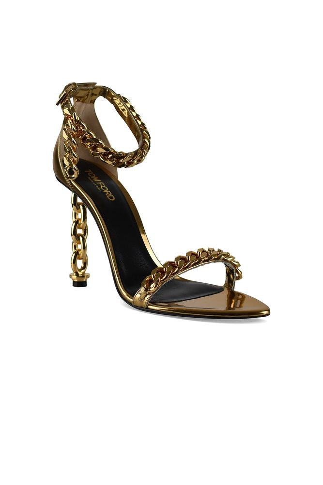 Tom Ford Metallic Leather Sandals With Gold Chain Detail