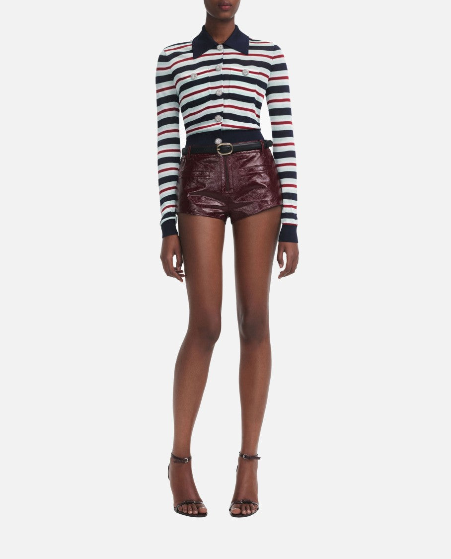 Self-Portrait Navy Striped Viscose Knit Top