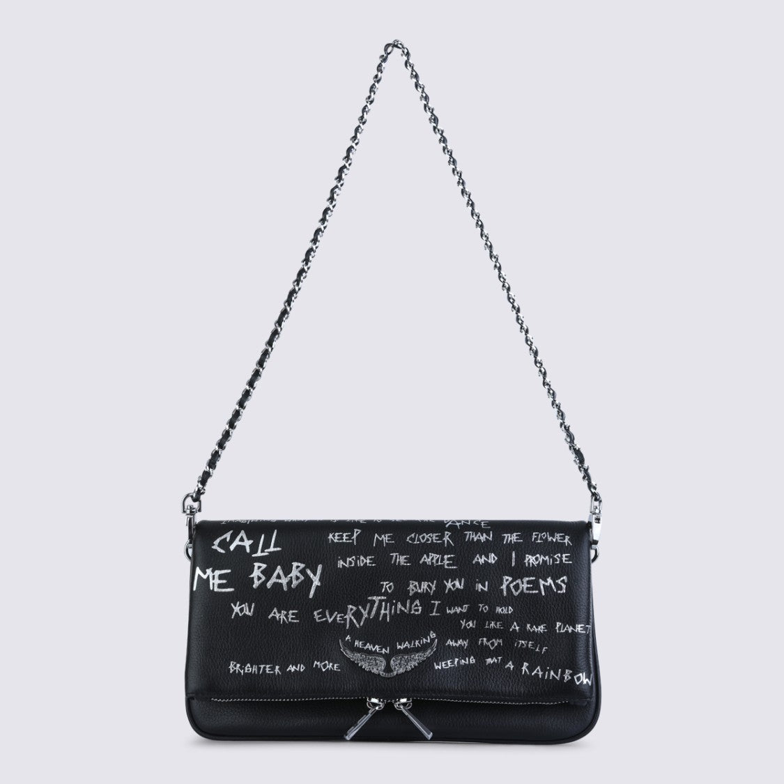 Zadig & Voltaire Graffiti-Print Leather Shoulder Bag With Chain-Link Strap