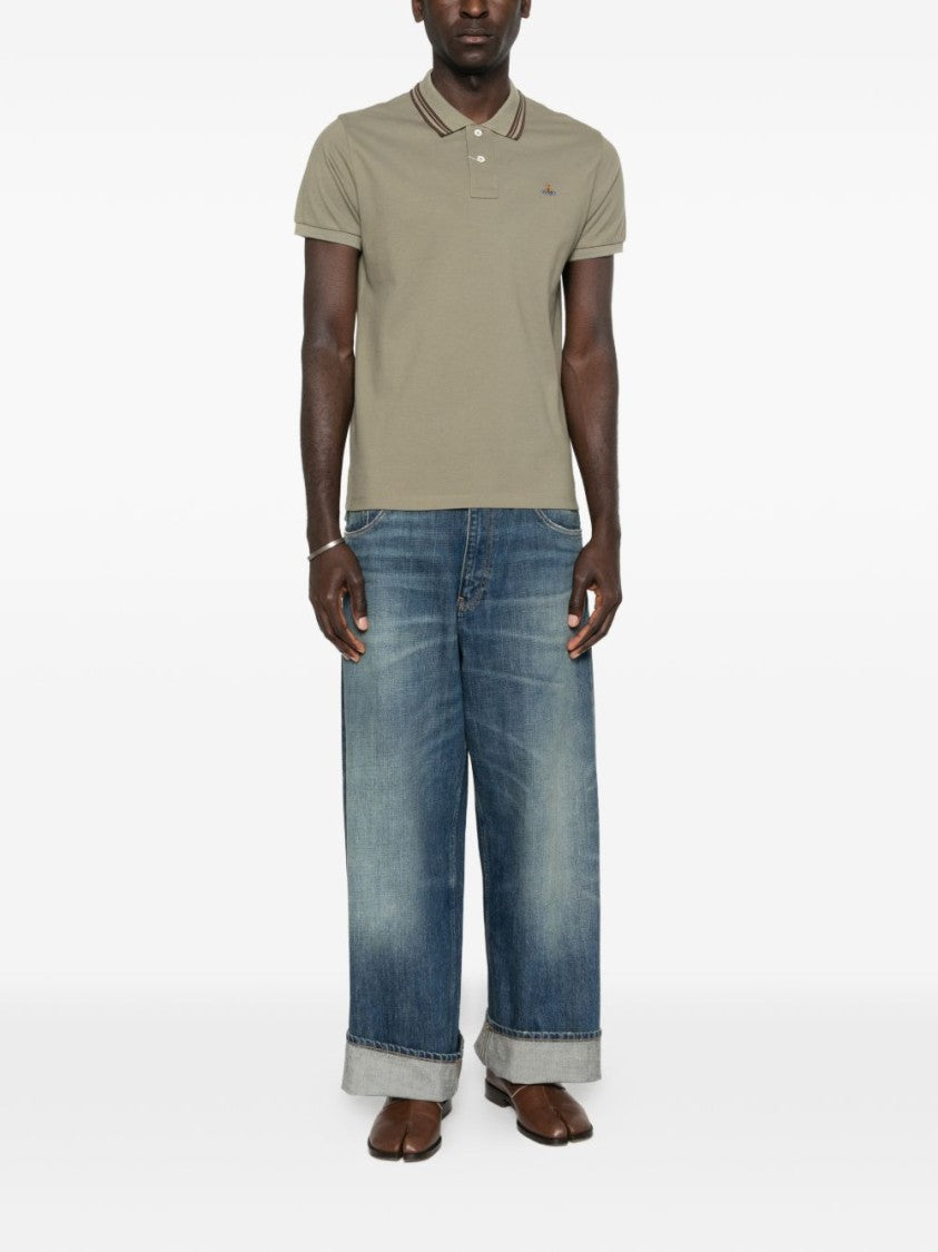Vivienne Westwood Short-Sleeve Polo Shirt With Ribbed Collar And Striped Accents