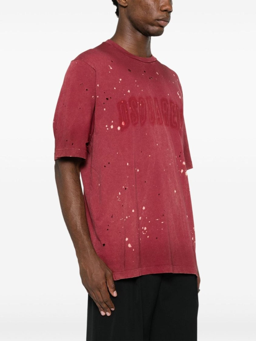 Dsquared2 Distressed Dark Red Cotton Jersey T-Shirt