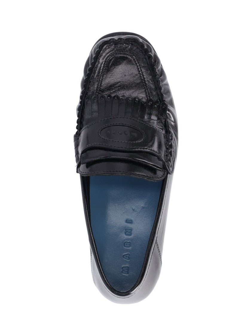 Marni Black Polished Leather Moccasin Flats
