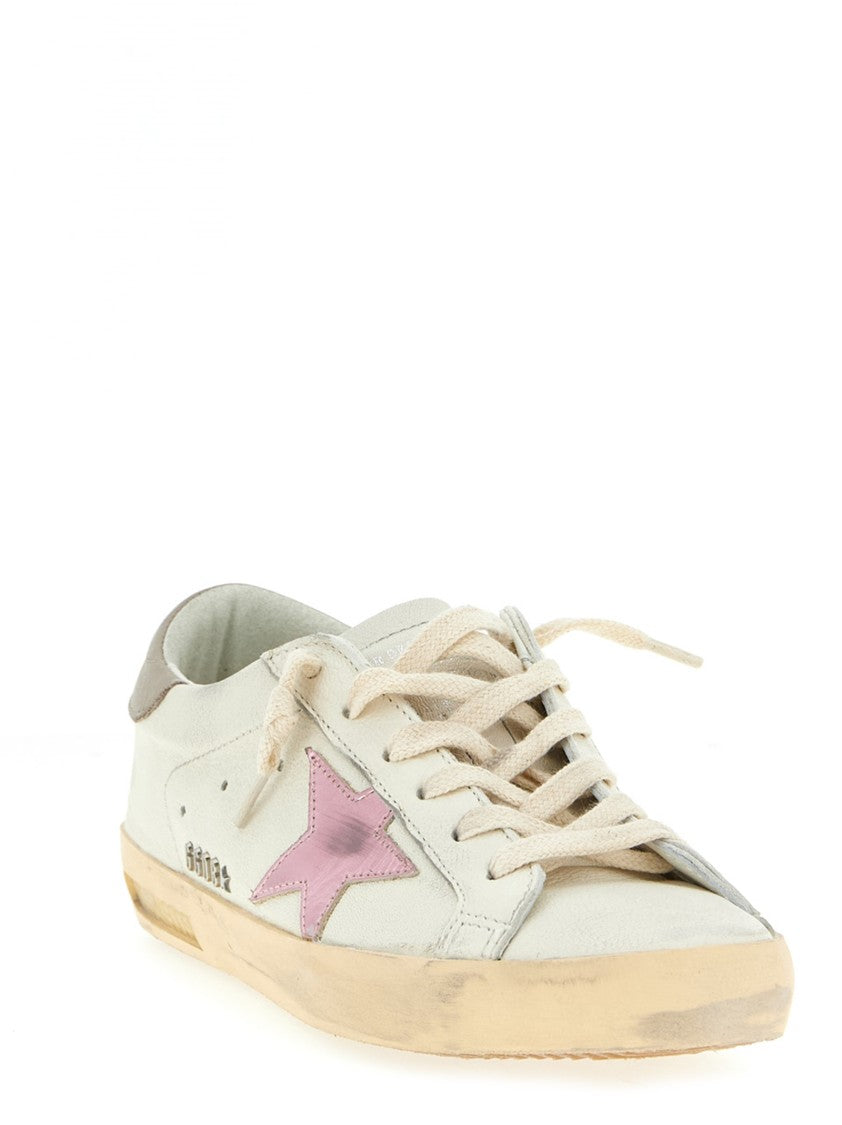 Golden Goose Worn-Effect Leather Low-Top Sneakers With Contrasting Pink Star