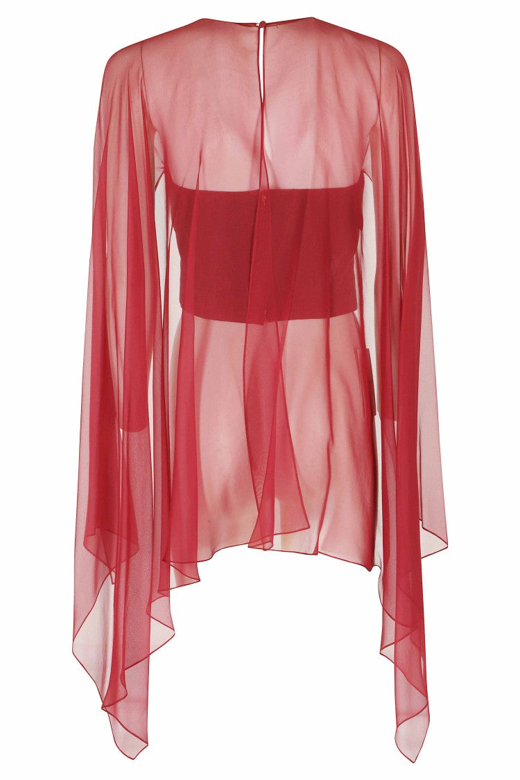 Alberta Ferretti Red Sheer Silk Panel Bustier Top