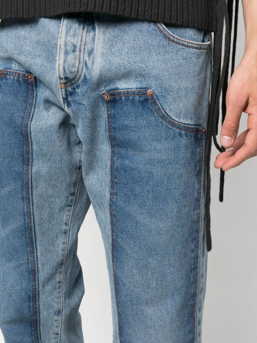 Balmain Hybrid Panelled Straight-Leg Denim Jeans