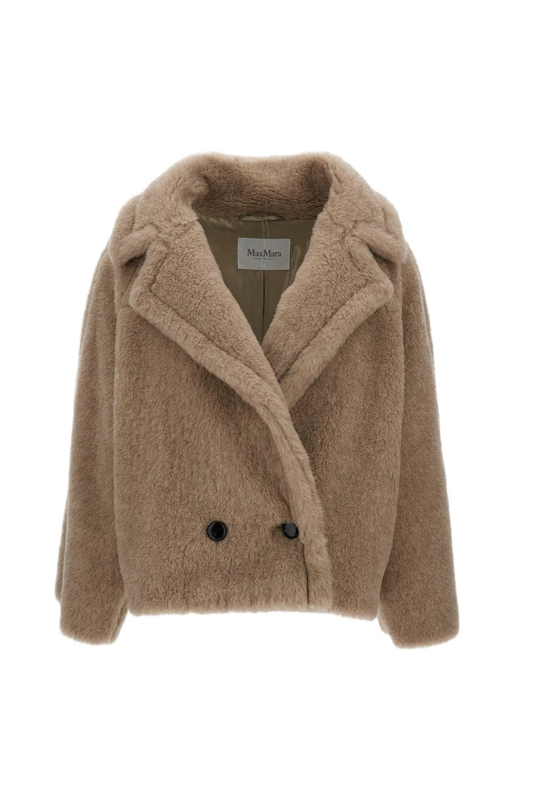 Max Mara Plush Double-Breasted Fur Coat With V-Neck