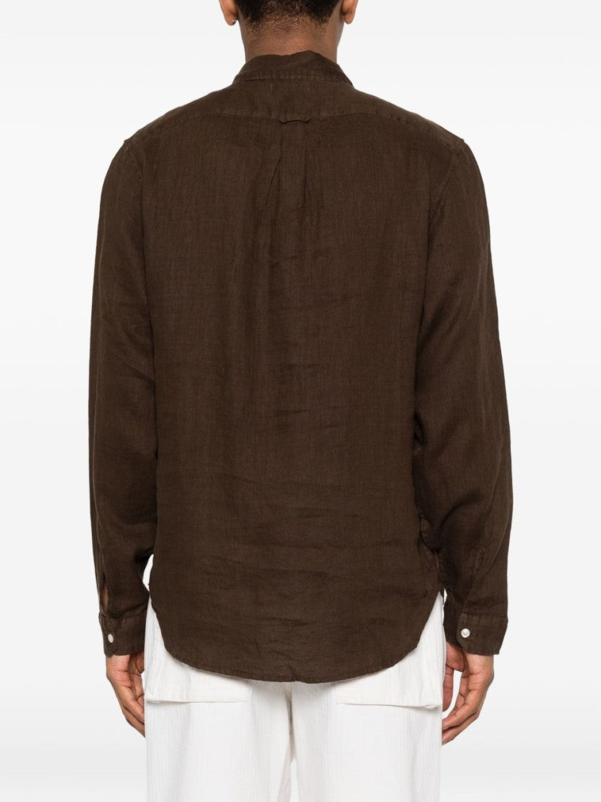 Woolrich Relaxed Fit Brown Linen Shirt With Classic Collar