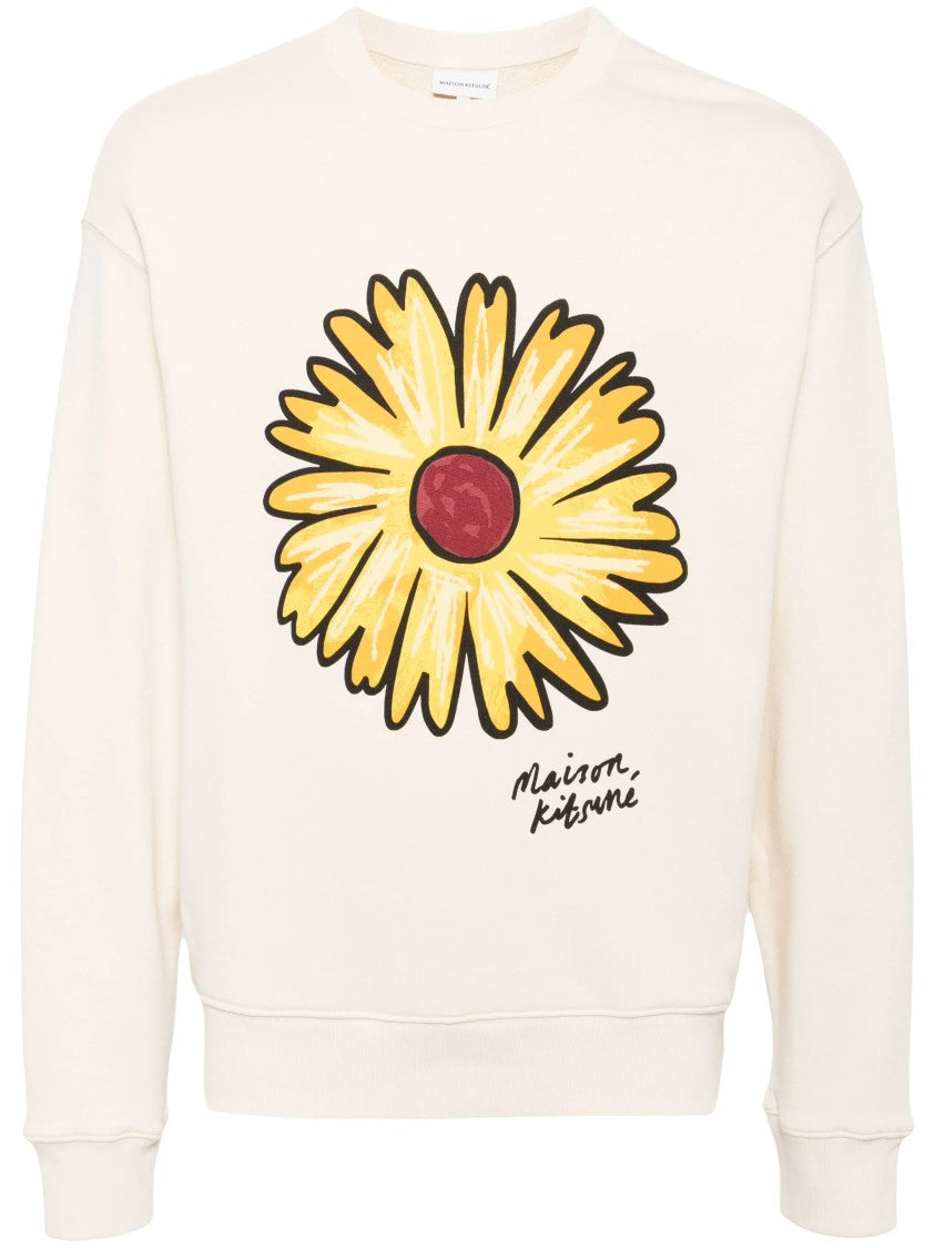 Maison Kitsuné Relaxed Fit Long-Sleeve Sweatshirt With Hand-Drawn Floral Design
