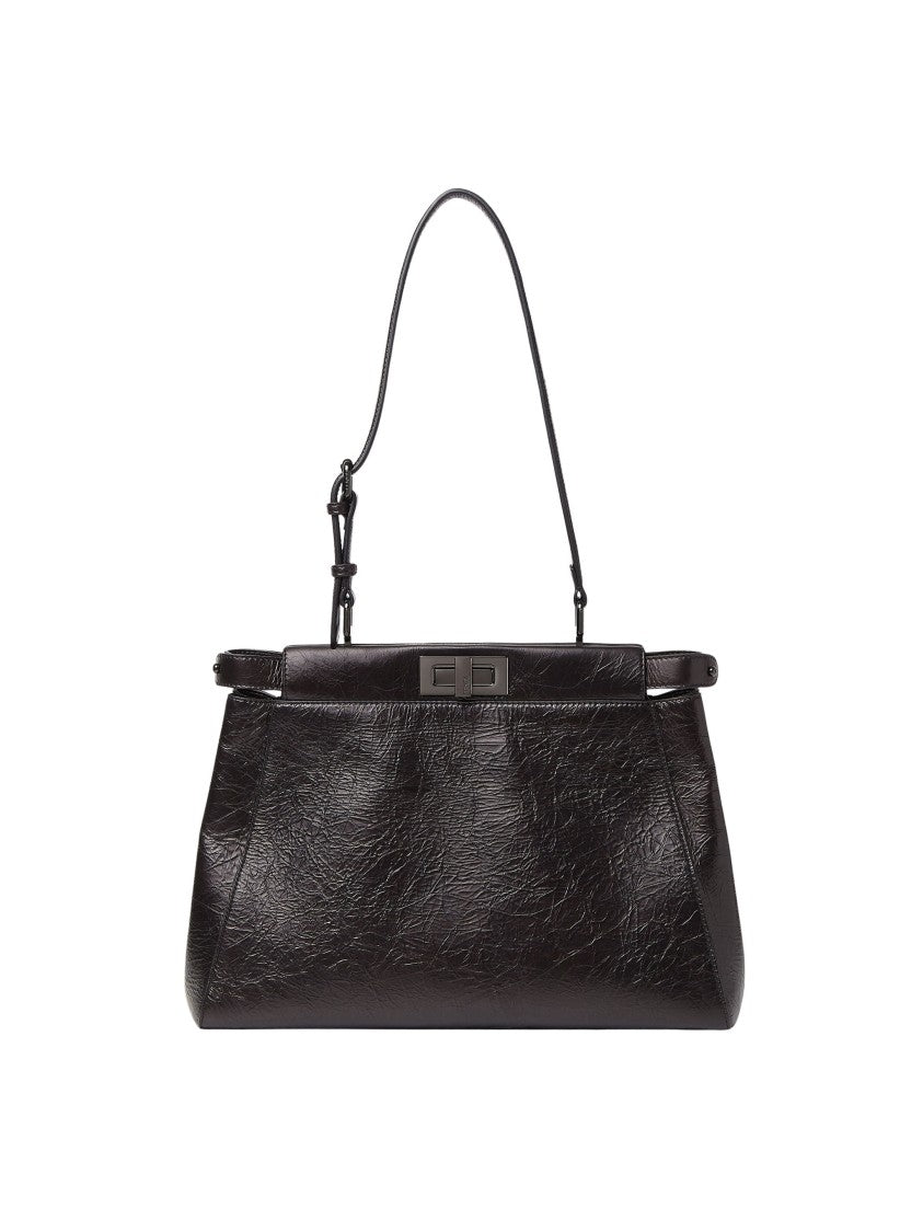 Fendi Black Medium Structured Front Opening Calfskin Shoulder Bag