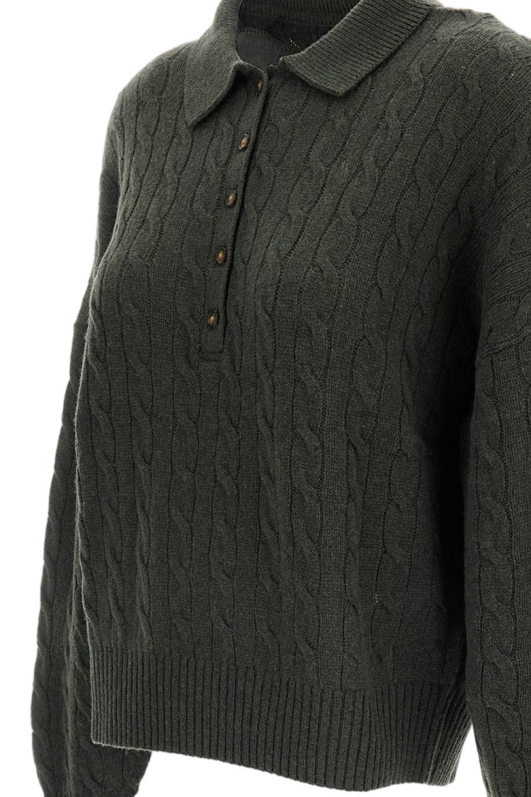 Polo Ralph Lauren Cable-Knit Cashmere Blend Sweater With Polo Collar