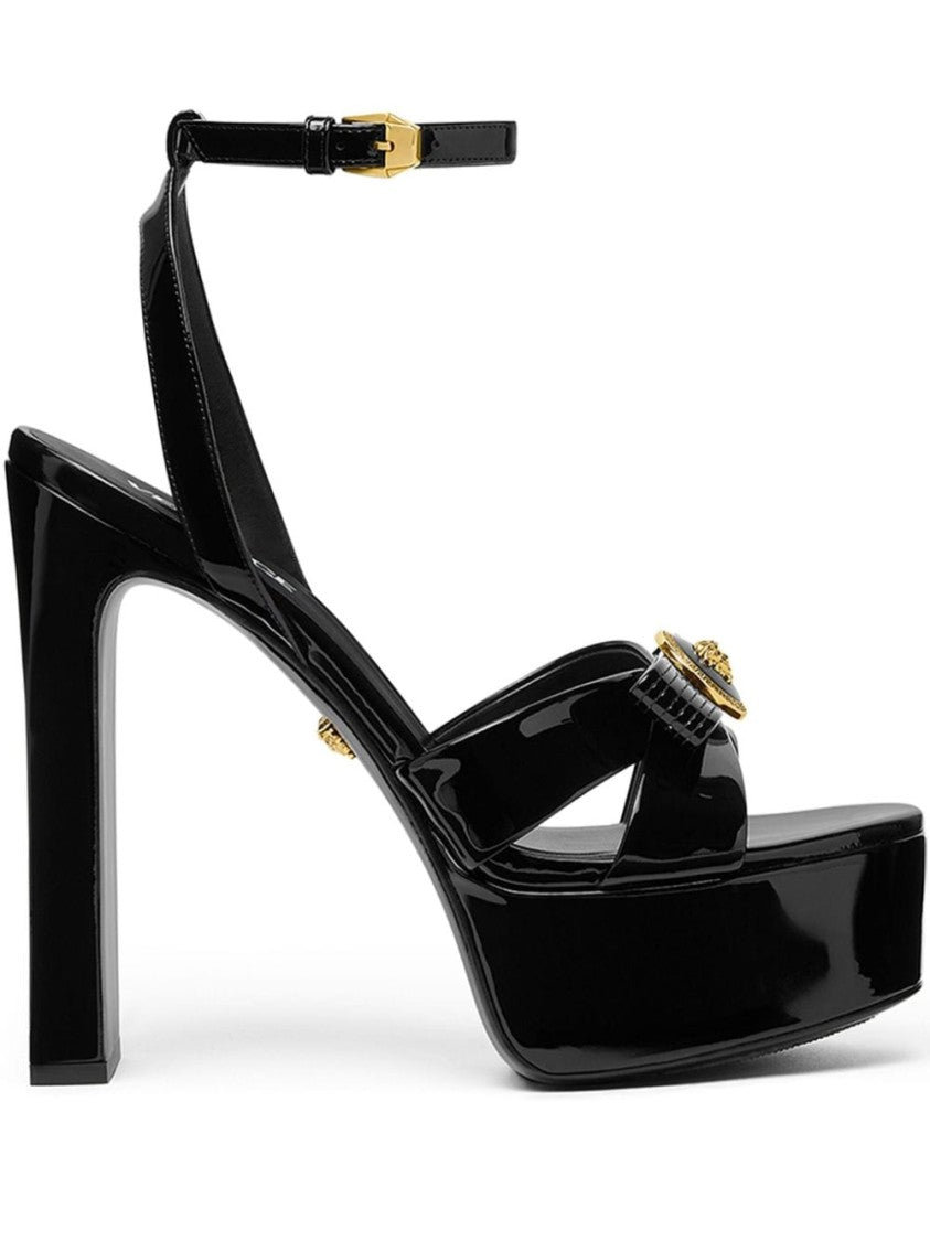 Versace Buckle-Fastening Black Patent Leather Platform Sandals