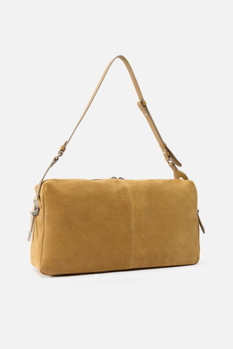 Pinko Brown Keeper Adjustable Shoulder Strap Suede Shoulder Bag