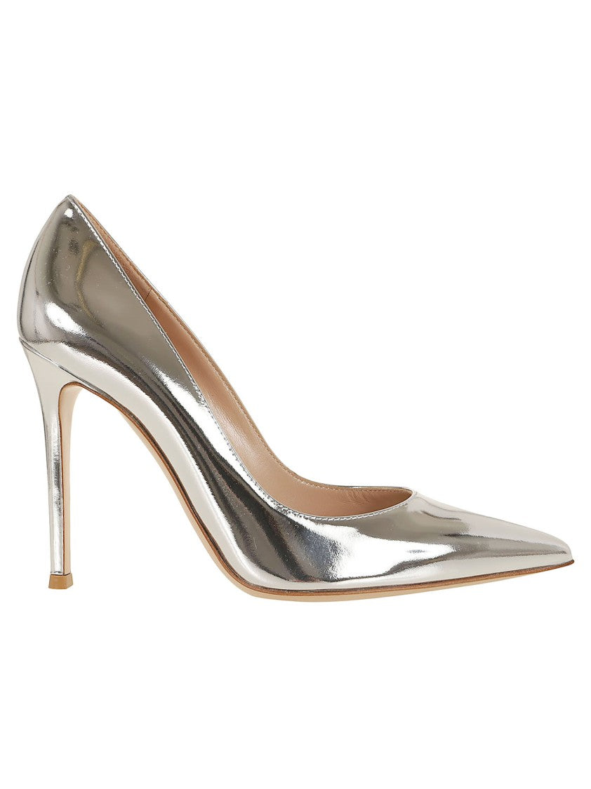 Gianvito Rossi Pointed-Toe Silver Metallic Pumps With Stiletto Heel