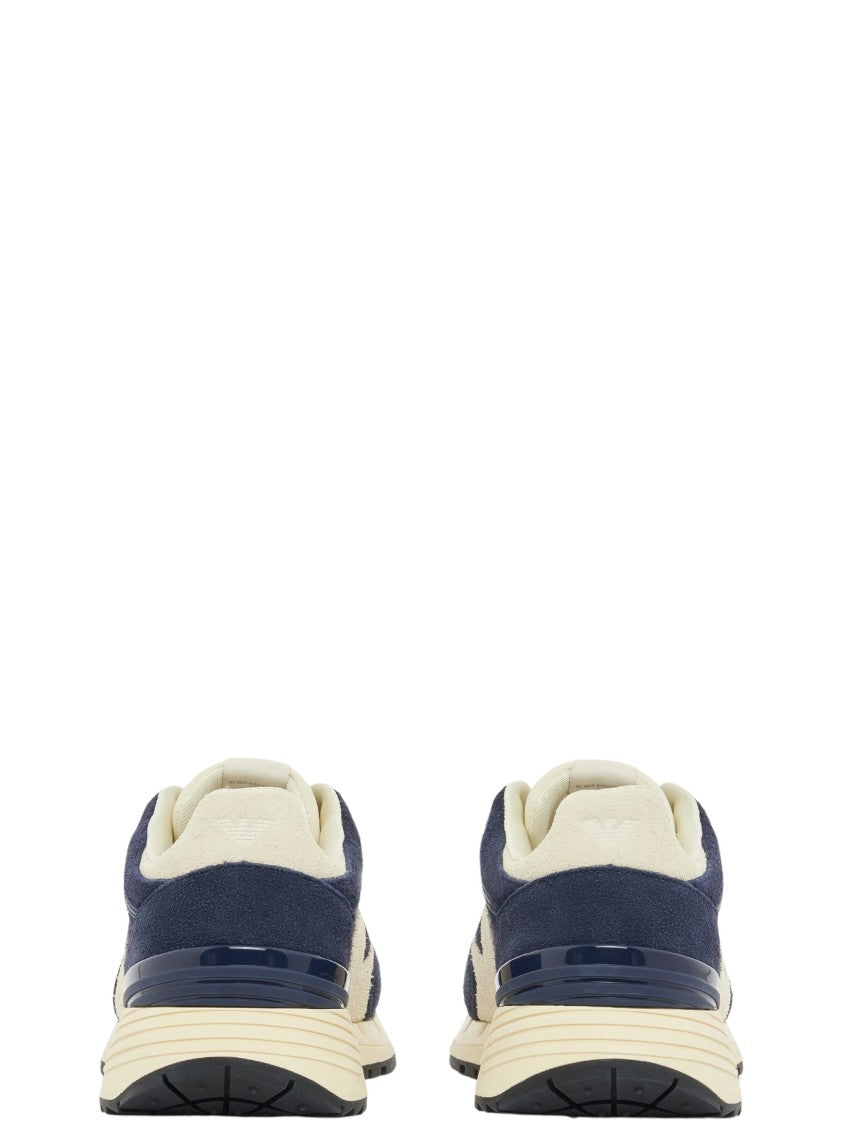 Ea7 Emporio Armani Dark Navy Leather Suede Overlay Low-Top Sneakers