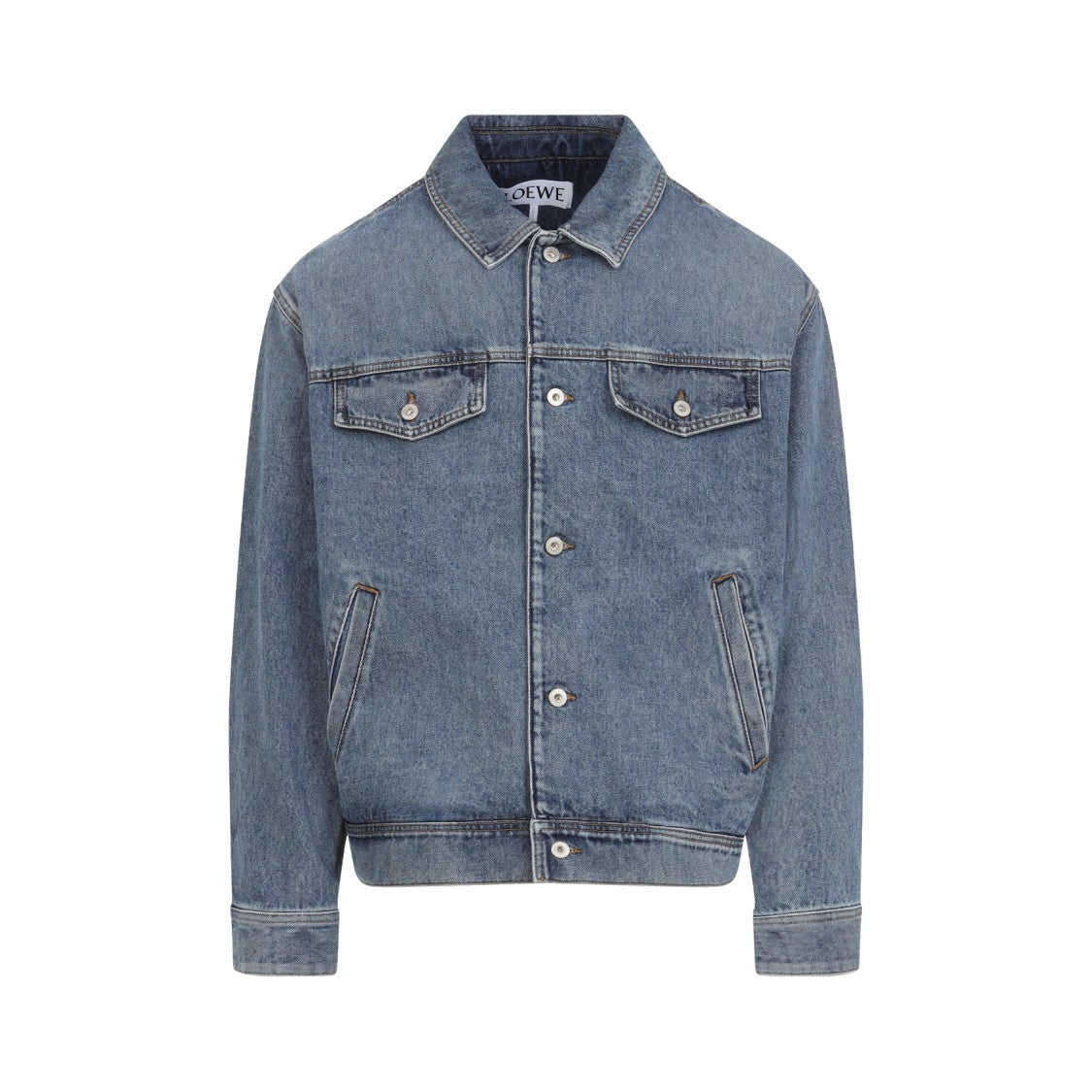 Loewe Button-Up Blue Jacket With Unique Leather Panel